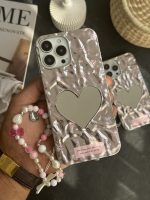 قاب موبایل آیفون گل ریز قلب آیینه ای موج دار رزگلد ( بدون بند )