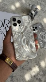 قاب موبایل آیفون بونات پاپیون شاینی نقره ای تک مروارید