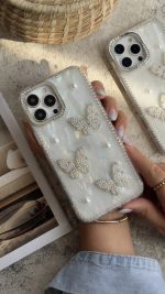 قاب موبایل آیفون سه پروانه دور نگین - تصویر 3