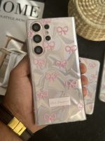 قاب موبایل سامسونگ پاپیون شاینی صورتی نگین برجسته - تصویر 3