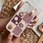 قاب موبایل شیائومی دختر و بیسکوئیت برجسته قهوه ای کرم محافظ لنزدار