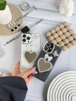 قاب شاینی قلب آینه ای با محافظ لنز رینگی نگینی (کدC1889)