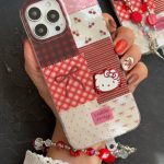 قاب موبایل آیفون کیتی چری آلبالویی پاپیون دار + بندست