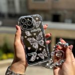 قاب پروانه آینه ای با آویز و محافظ لنز نگین دار (کدC1786)