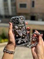 قاب پروانه آینه ای با آویز و محافظ لنز نگین دار (کدC1786)