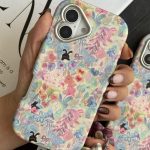 قاب موبایل آیفون خرگوش واندرلند + بندست گل پارچه ای