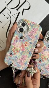 قاب موبایل آیفون خرگوش واندرلند + بندست گل پارچه ای
