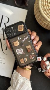 قاب موبایل آیفون خرس چوکوبوبو کافی دونات + بند جیگولی - تصویر 2