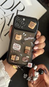 قاب موبایل آیفون خرس چوکوبوبو کافی دونات + بند جیگولی