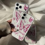 قاب موبایل شفاف ‌پروانه صورتی