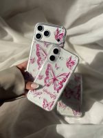 قاب موبایل شفاف ‌پروانه صورتی